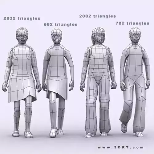 Realpeople kids girls Low-poly 3D model