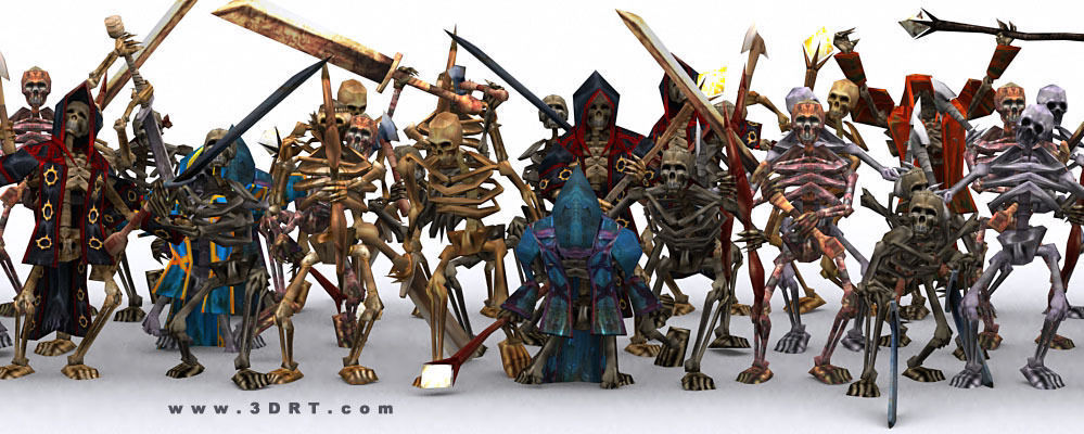 Skeletons swarm pack Low-poly 3D model_4