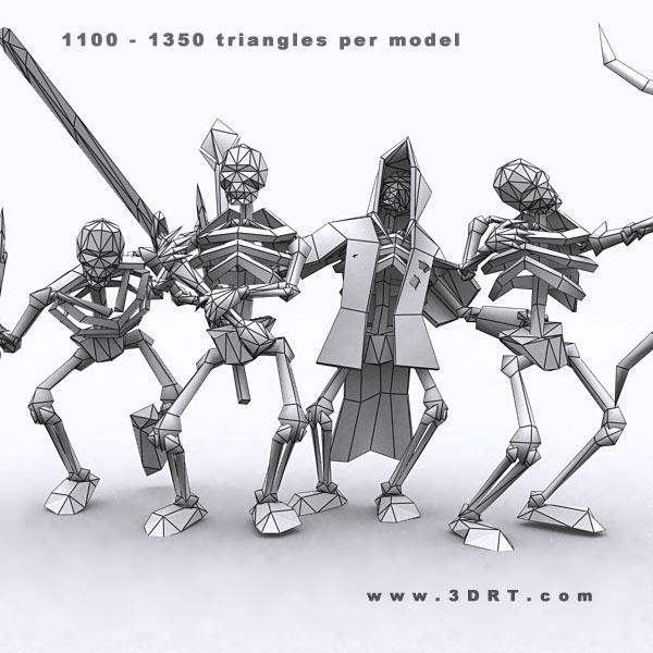 Skeletons swarm pack Low-poly 3D model_23