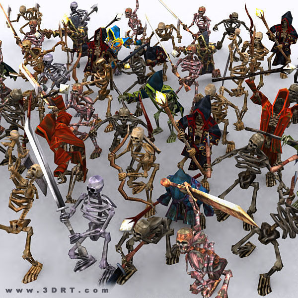 Skeletons swarm pack Low-poly 3D model_2