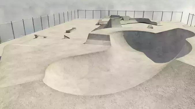Concrete skatepark  Low-poly 3D model