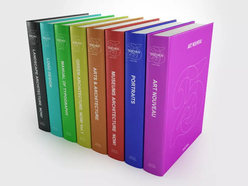 Taschen collection five different colored books 3D model_0