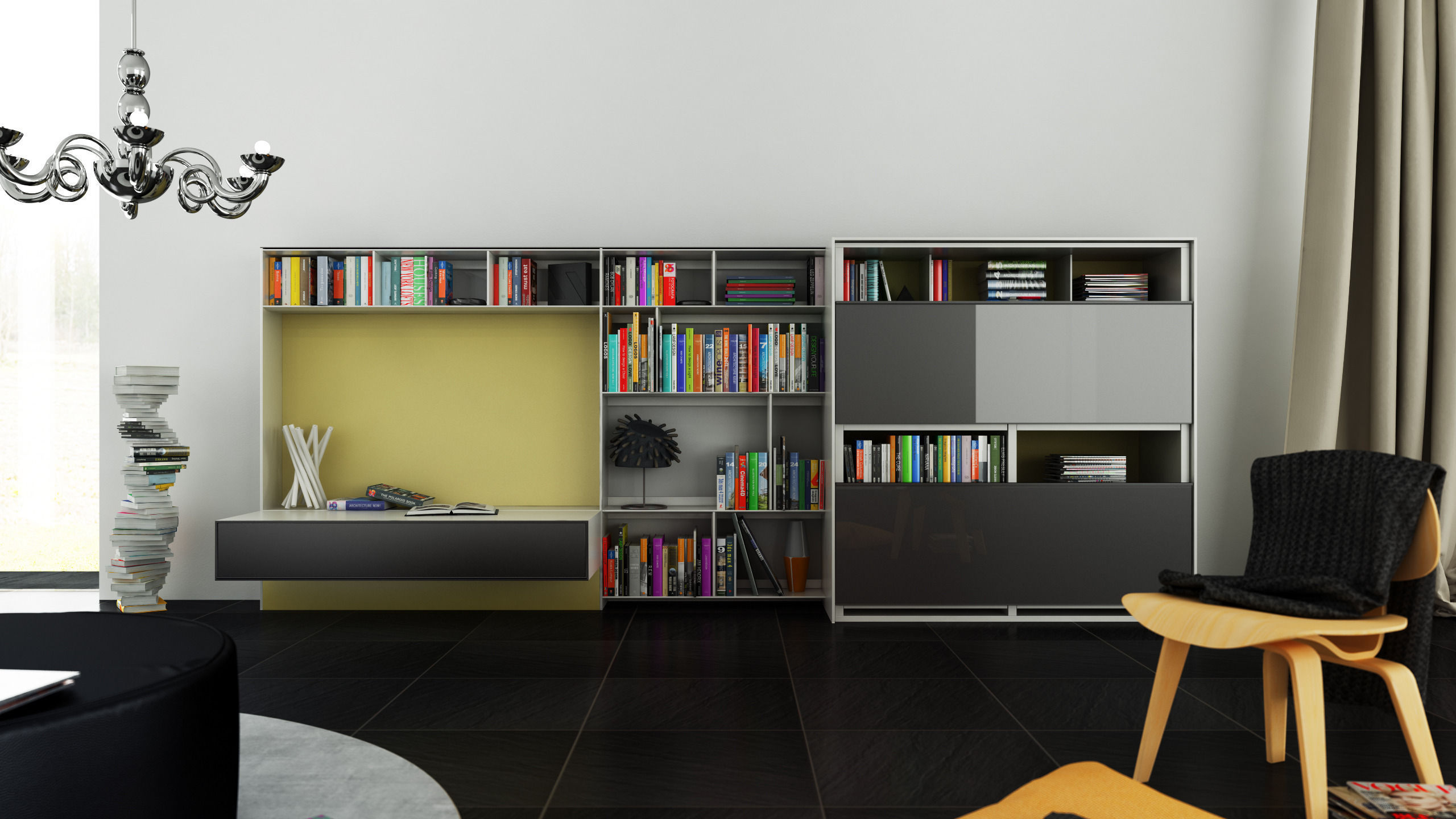 B and B bookcase 16 with books 3D model_1
