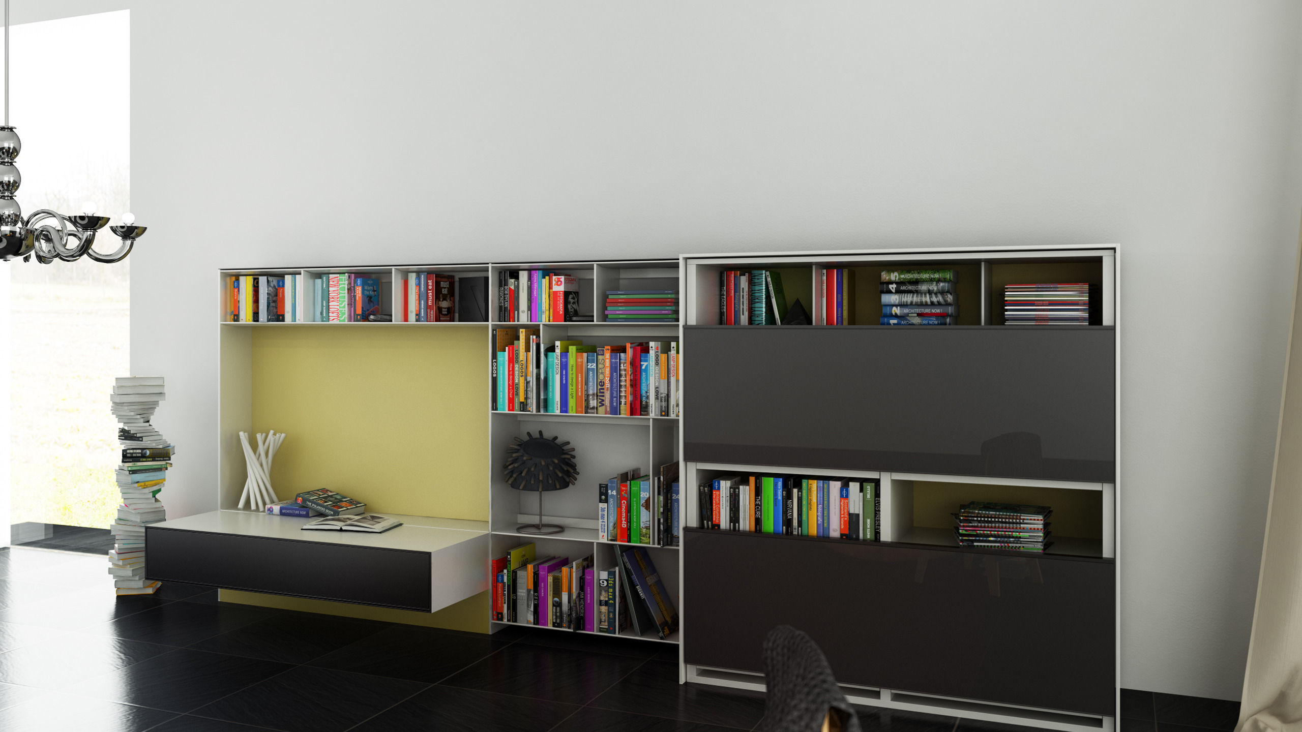 B and B bookcase 16 with books 3D model_2