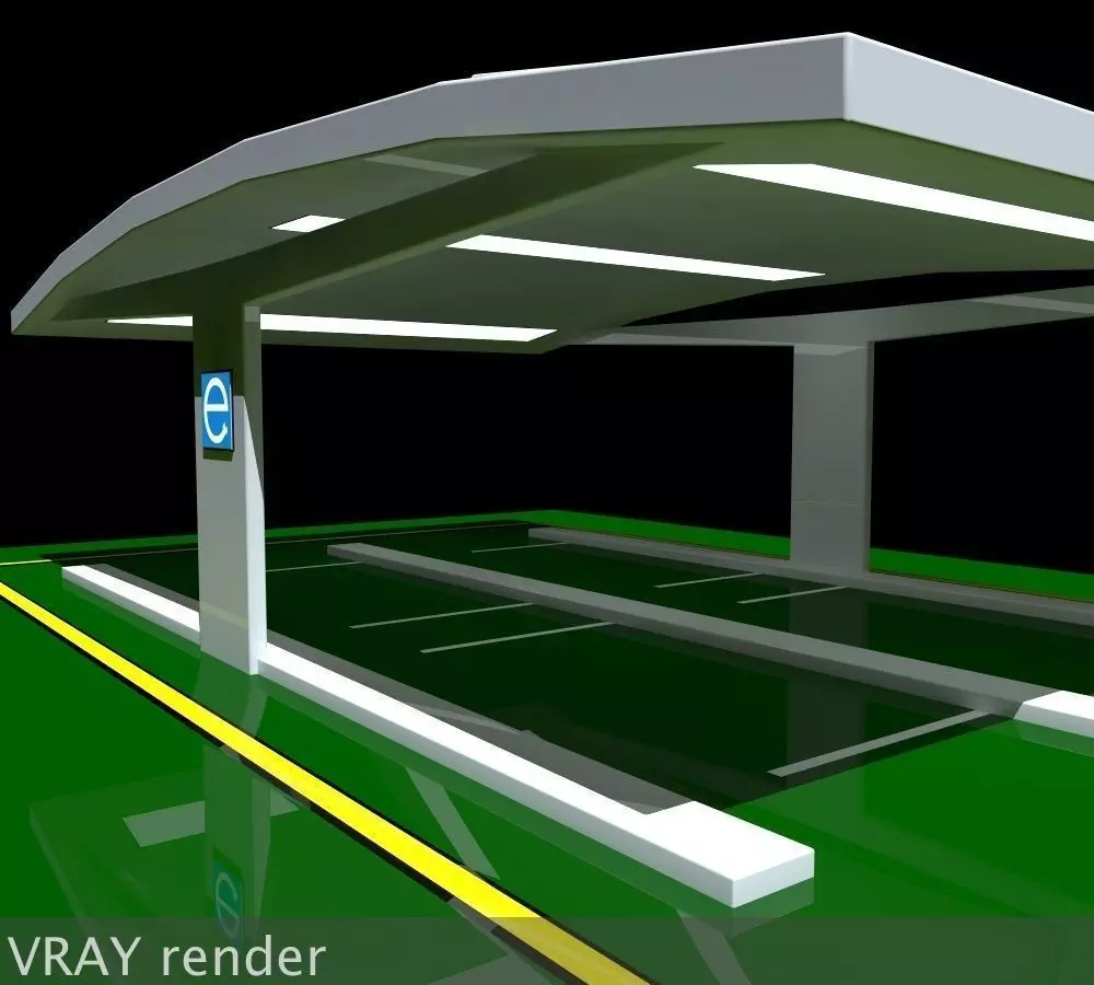 Electric Vehicle Car Charging Station without Charging Units 2 3D model_0