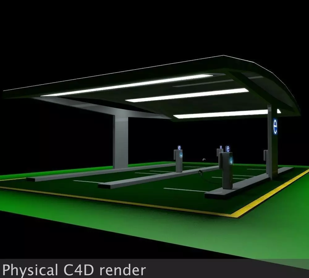 Electric Vehicle Car Charging Station Complex 3D model_0