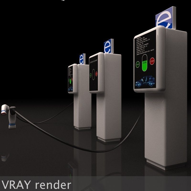 Electric Vehicle Car Charging Station Complex 3D model_42