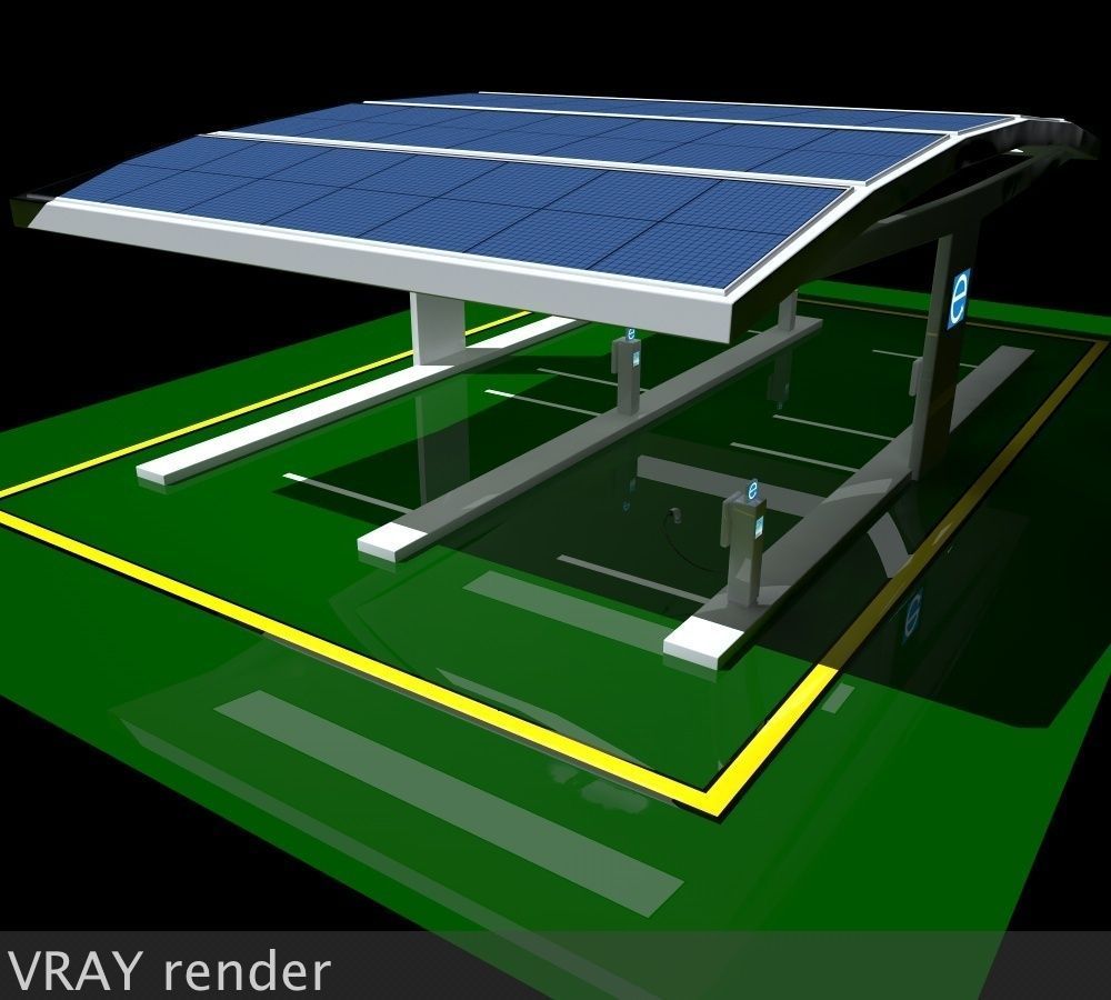 Electric Vehicle Car Charging Station Complex 3D model_3