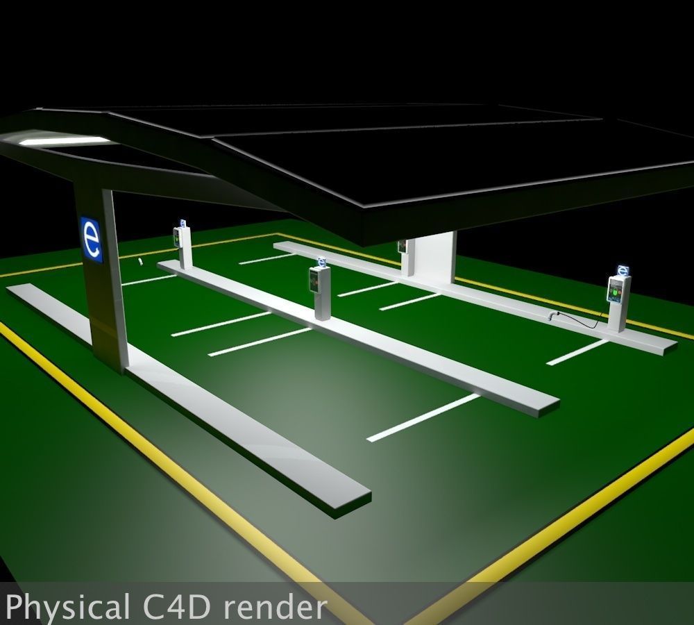 Electric Vehicle Car Charging Station Complex 3D model_1