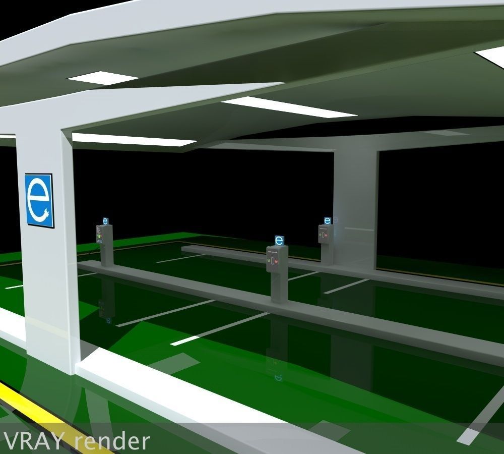 Electric Vehicle Car Charging Station Complex 3D model_4