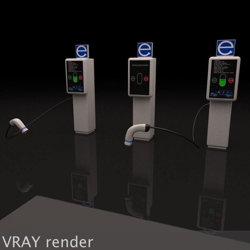 Electric Vehicle Car Charging Station Complex 3D model_35