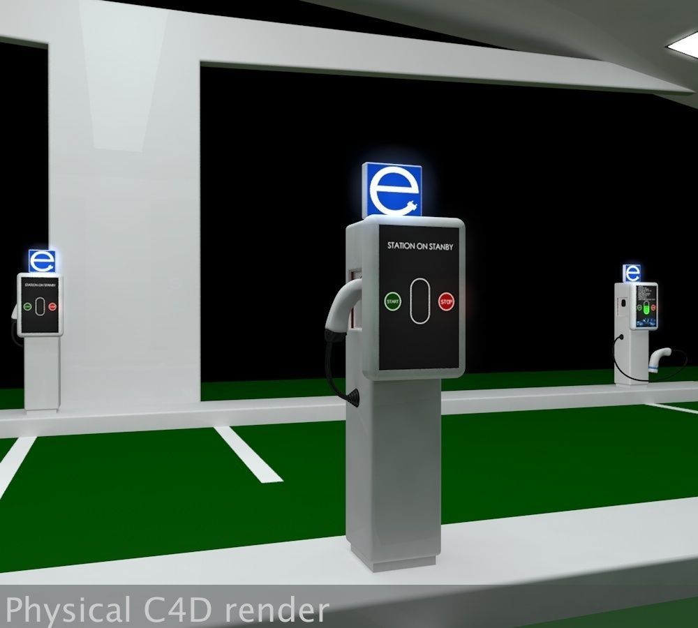 Electric Vehicle Car Charging Station Complex 3D model_2
