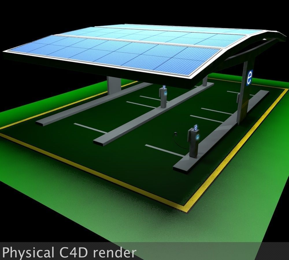 Electric Vehicle Car Charging Station Complex 3D model_5