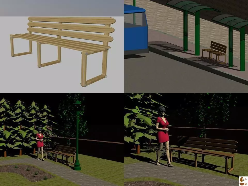 Bench - bamboo 3D model_0