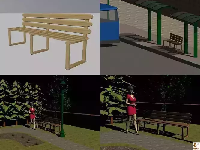 Bench - bamboo 3D model