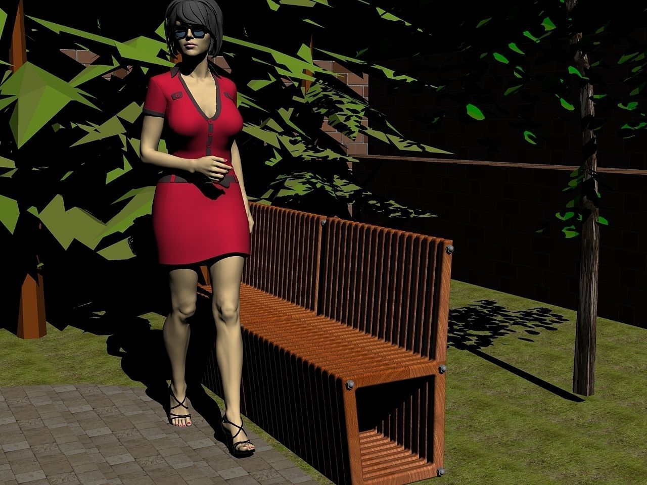 Bench - acacia 3D model_4