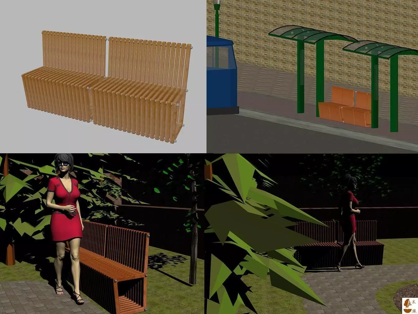 Bench - acacia 3D model_0