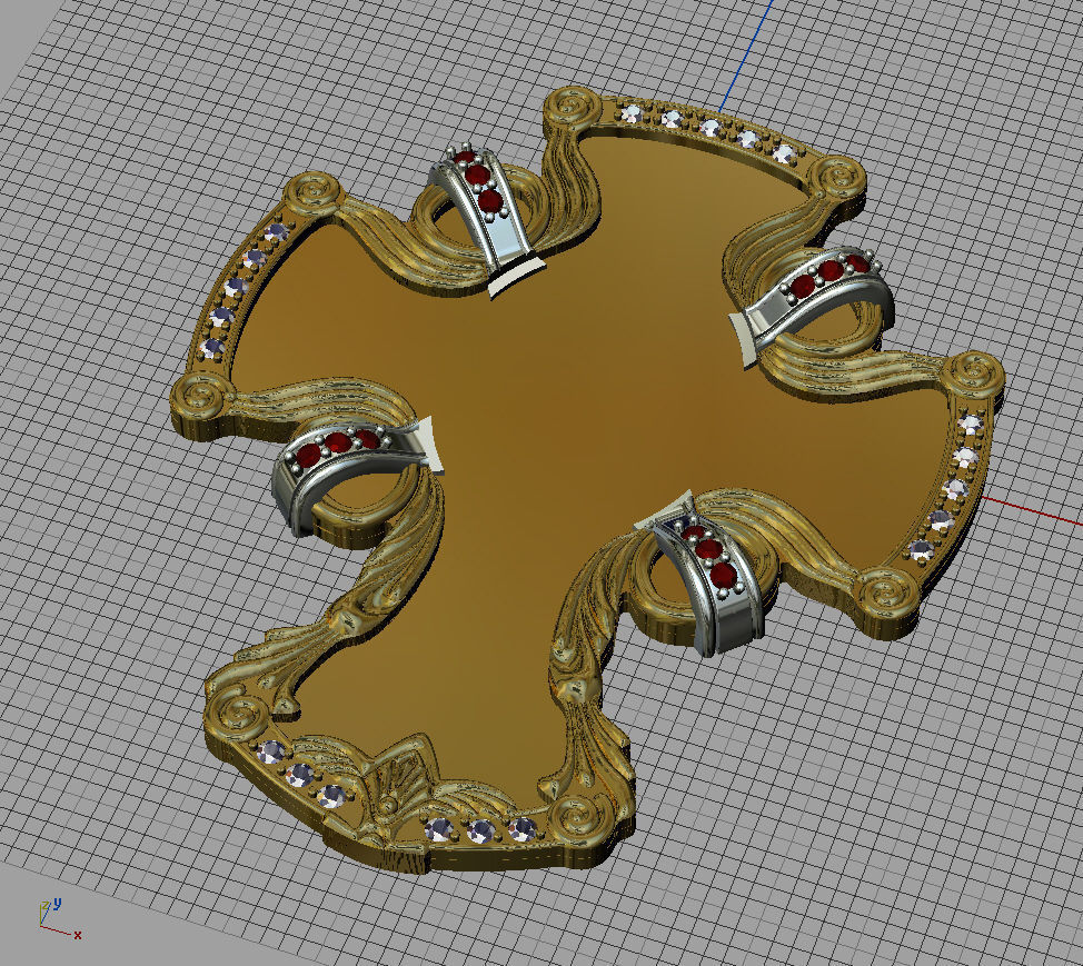 cross with crown 3D print model_4