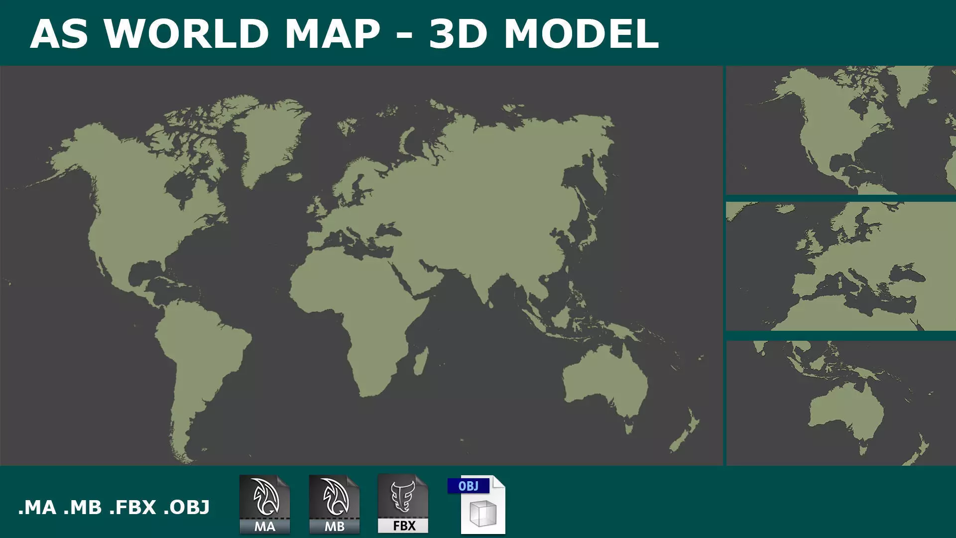 3D WORLD MAP PLANISPHERE Low-poly 3D model