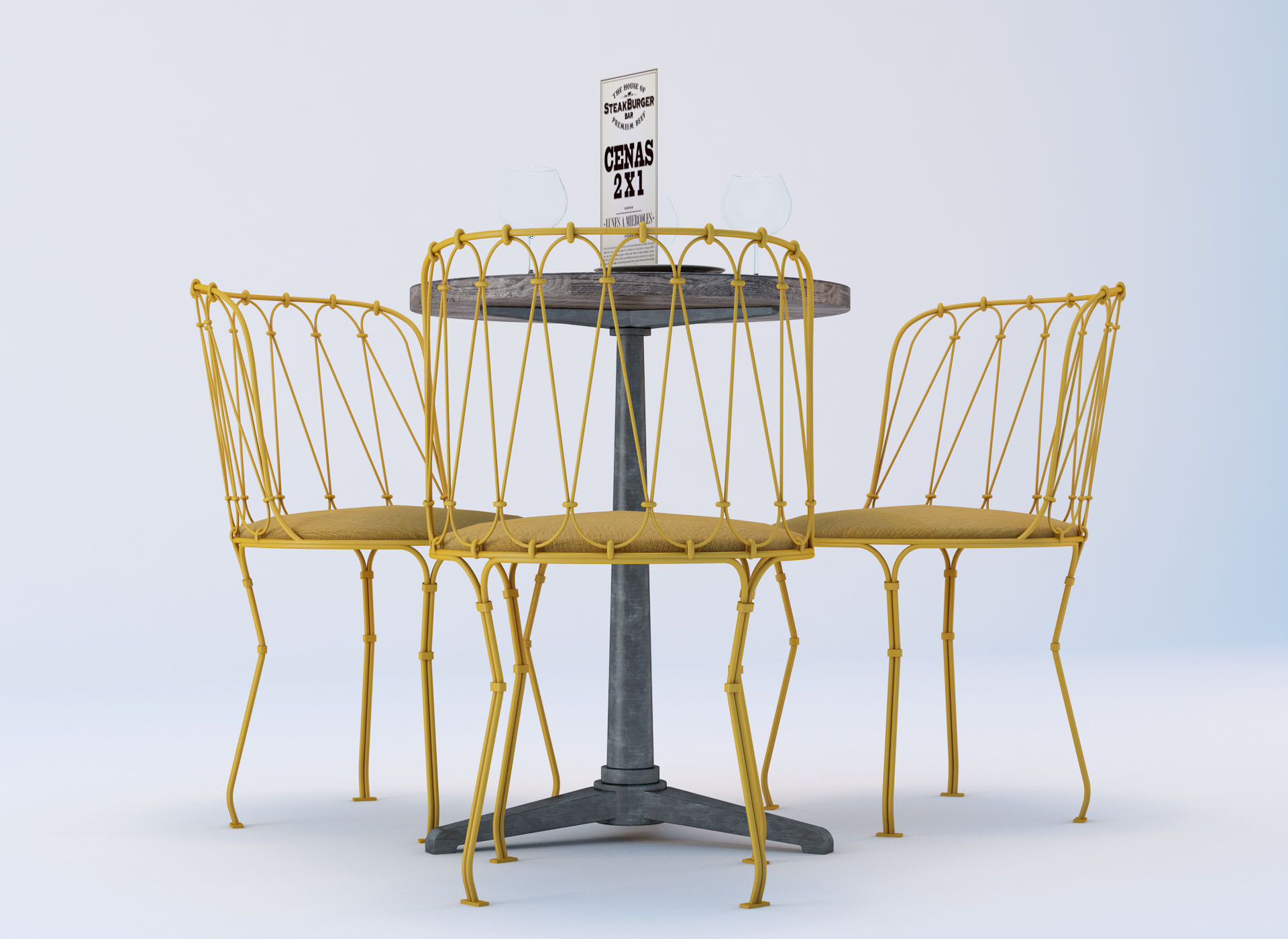 Bistro Table and Chair Set 3D model_1