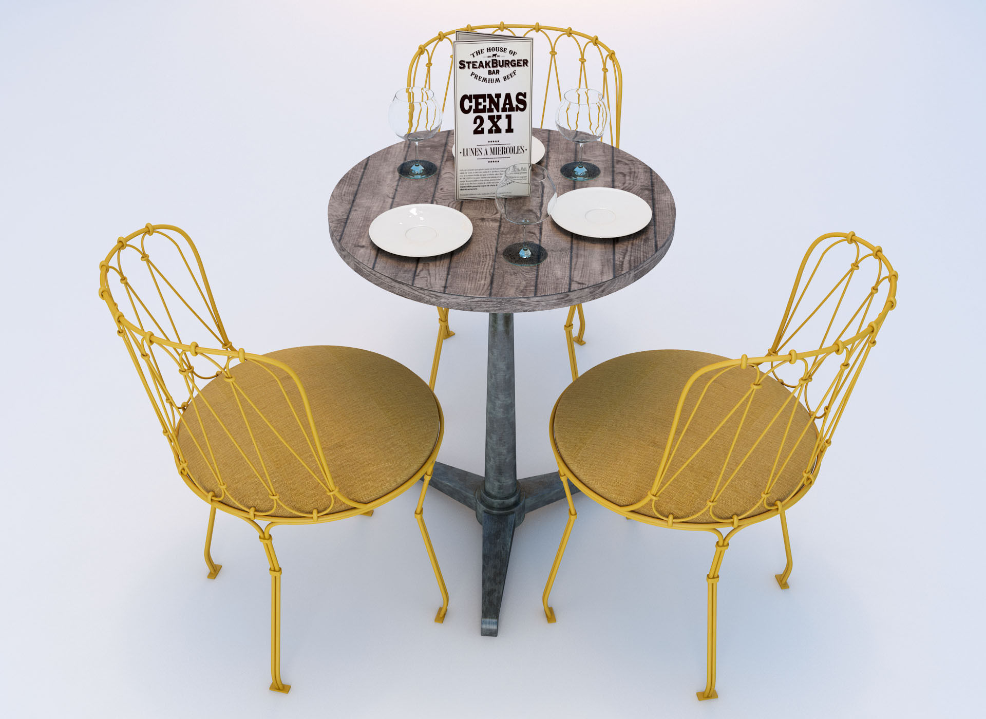 Bistro Table and Chair Set 3D model_2