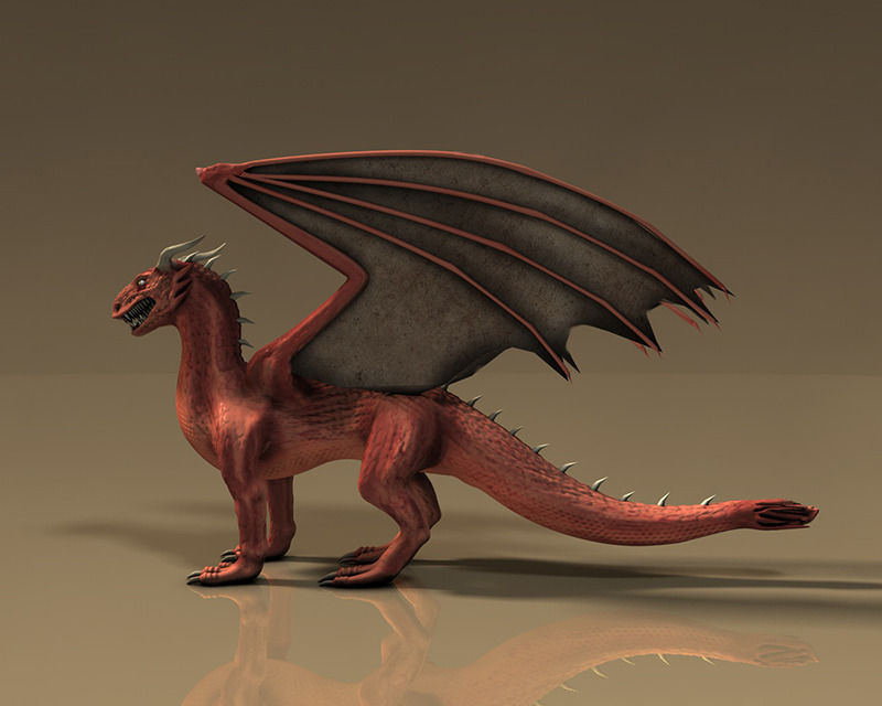 Winged Red Dragon Low-poly 3D model_2