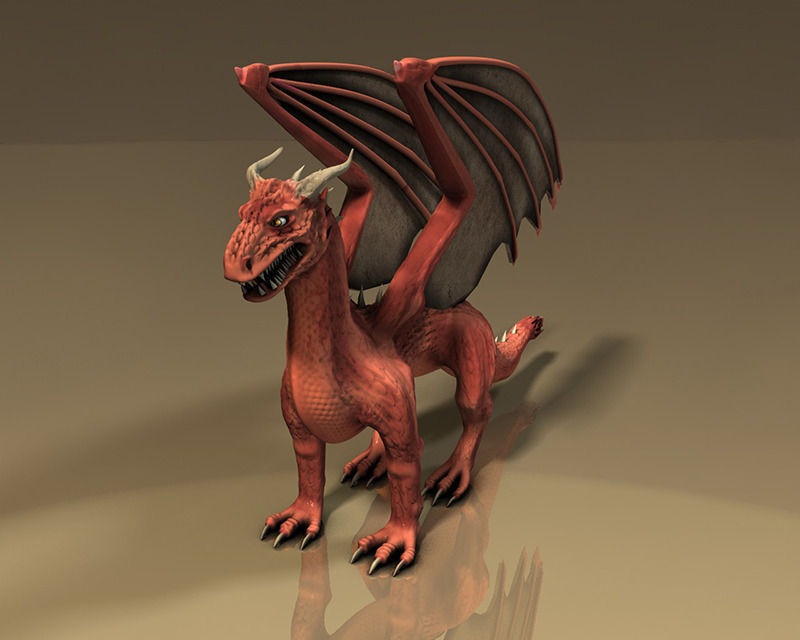 Winged Red Dragon Low-poly 3D model_1