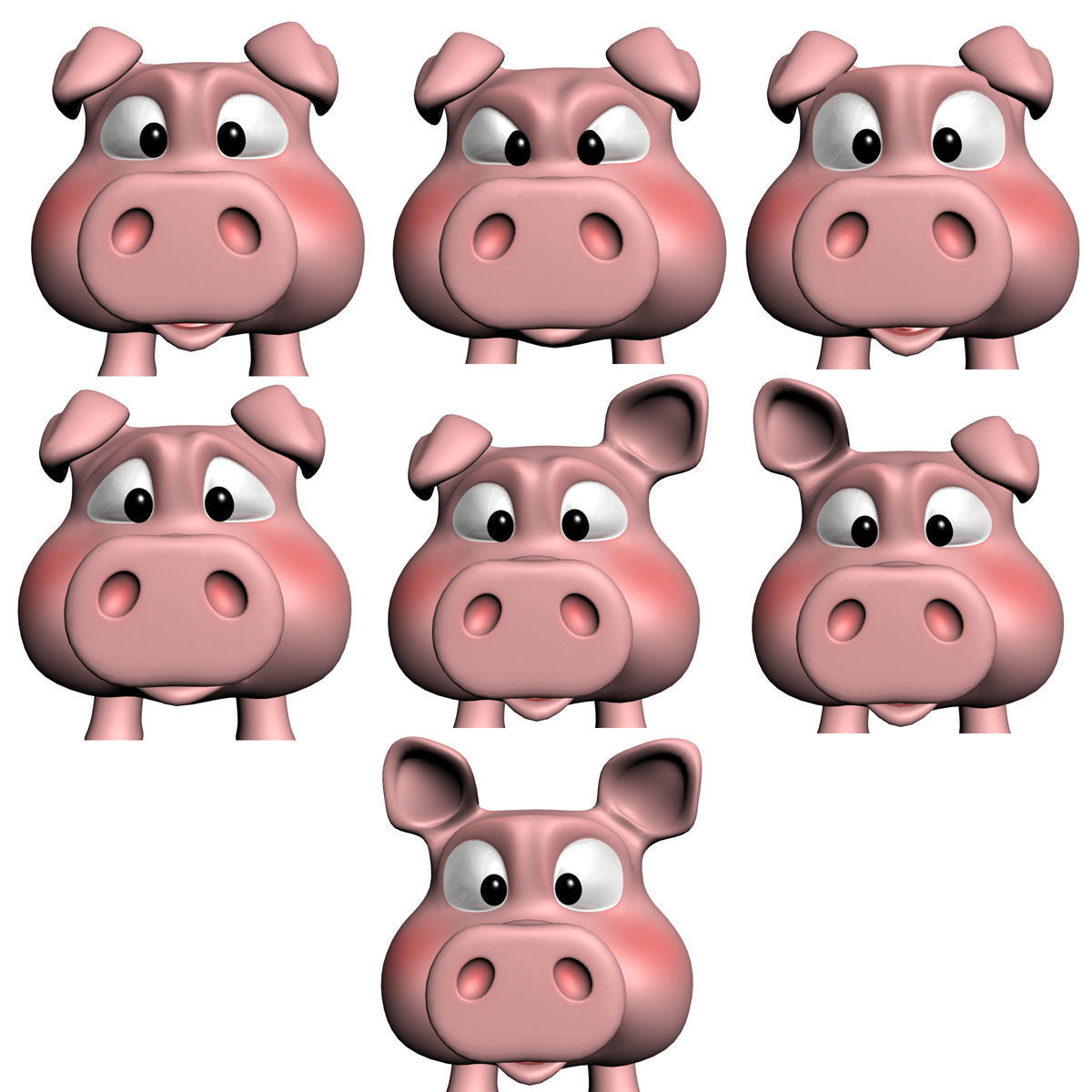 Cartoon Pig Rigged Low-poly 3D model_8