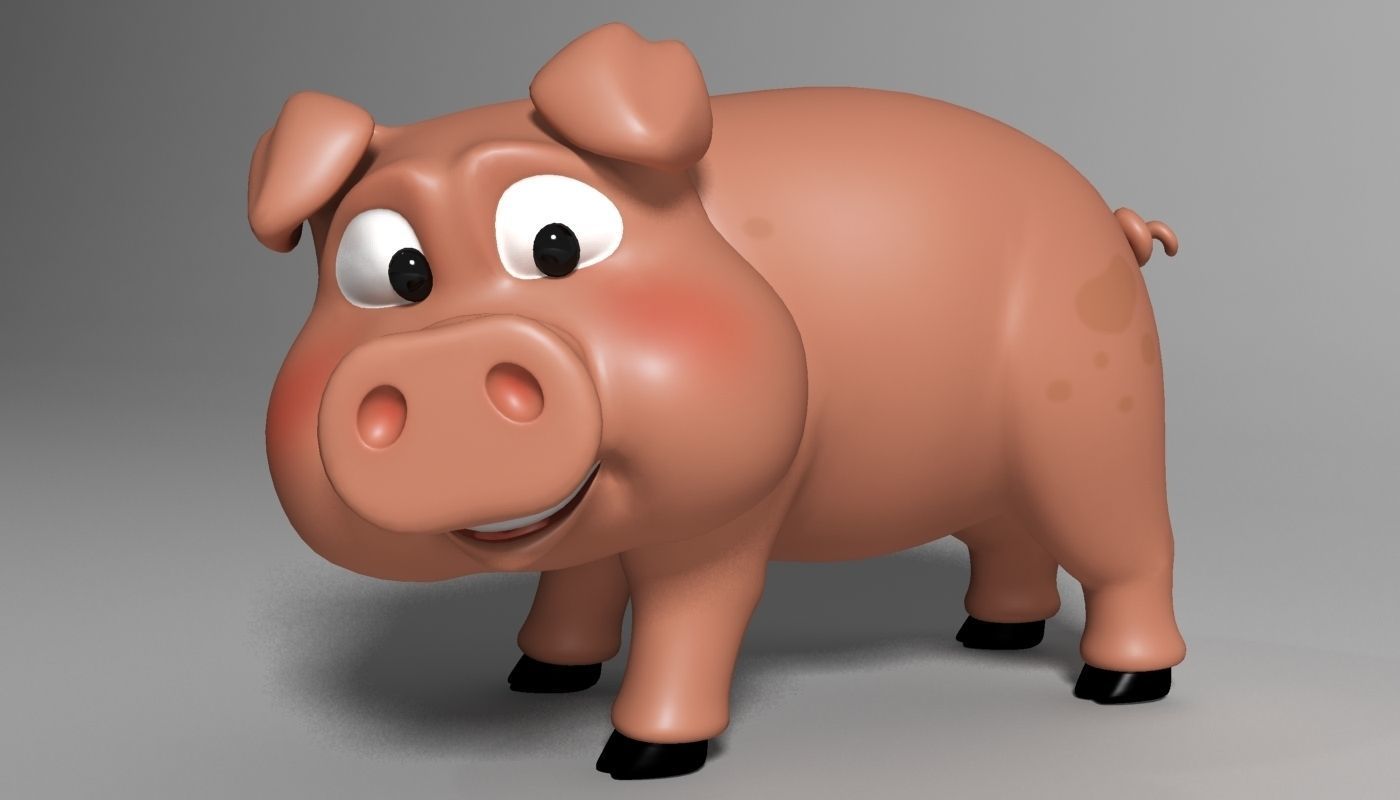 Cartoon Pig Rigged Low-poly 3D model_1