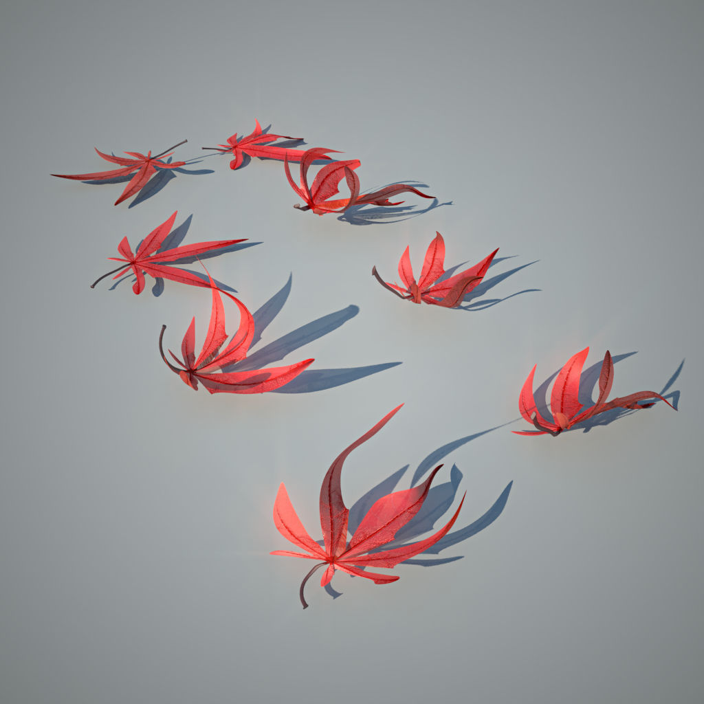 Red Maple leaves Free 3D model_3