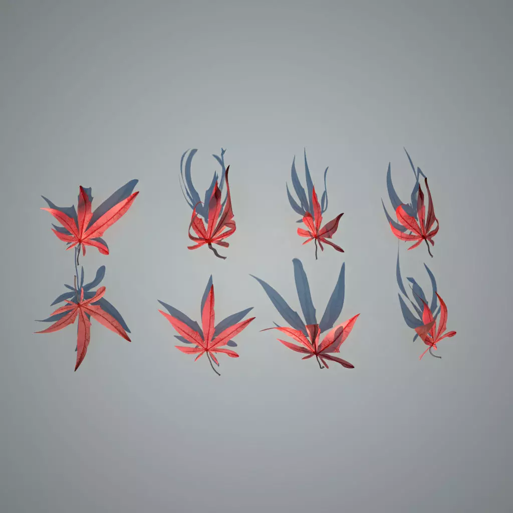 Red Maple leaves Free 3D model_0
