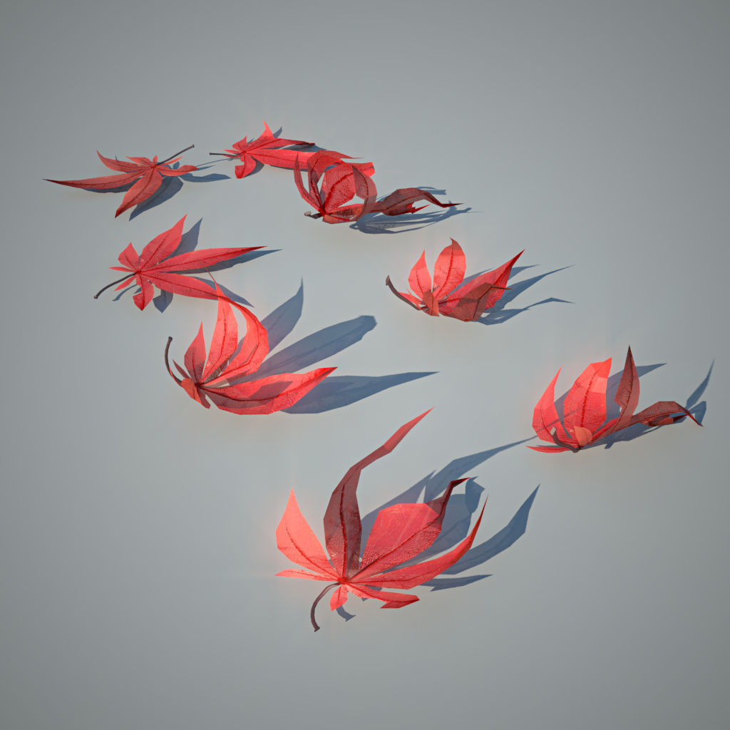 Red Maple leaves Free 3D model_2