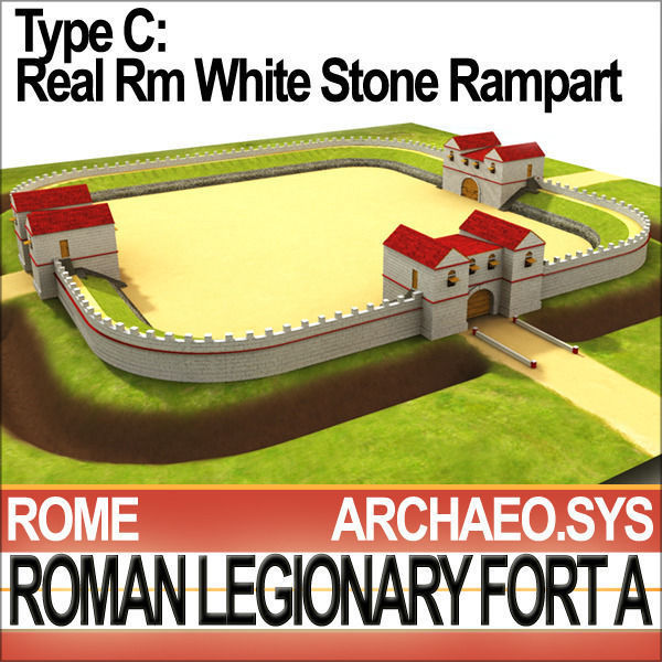 Roman Legionary Fort A and Scenery Square Plan 3D model_13