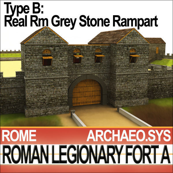 Roman Legionary Fort A and Scenery Square Plan 3D model_10
