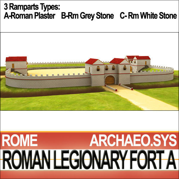 Roman Legionary Fort A and Scenery Square Plan 3D model_2