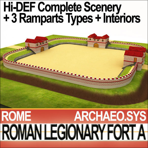 Roman Legionary Fort A and Scenery Square Plan 3D model_7