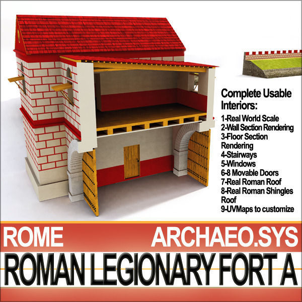 Roman Legionary Fort A and Scenery Square Plan 3D model_16