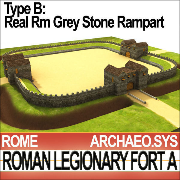 Roman Legionary Fort A and Scenery Square Plan 3D model_11