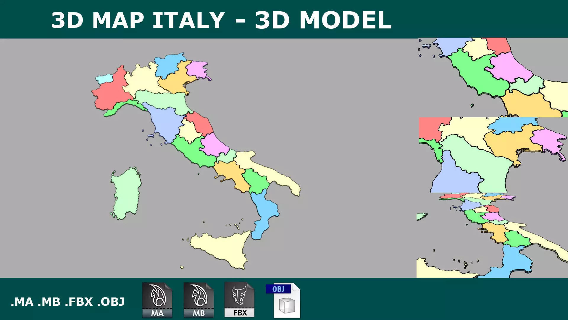3d Map Italy with all regions shape - PLANISPEHERE Low-poly 3D model_0