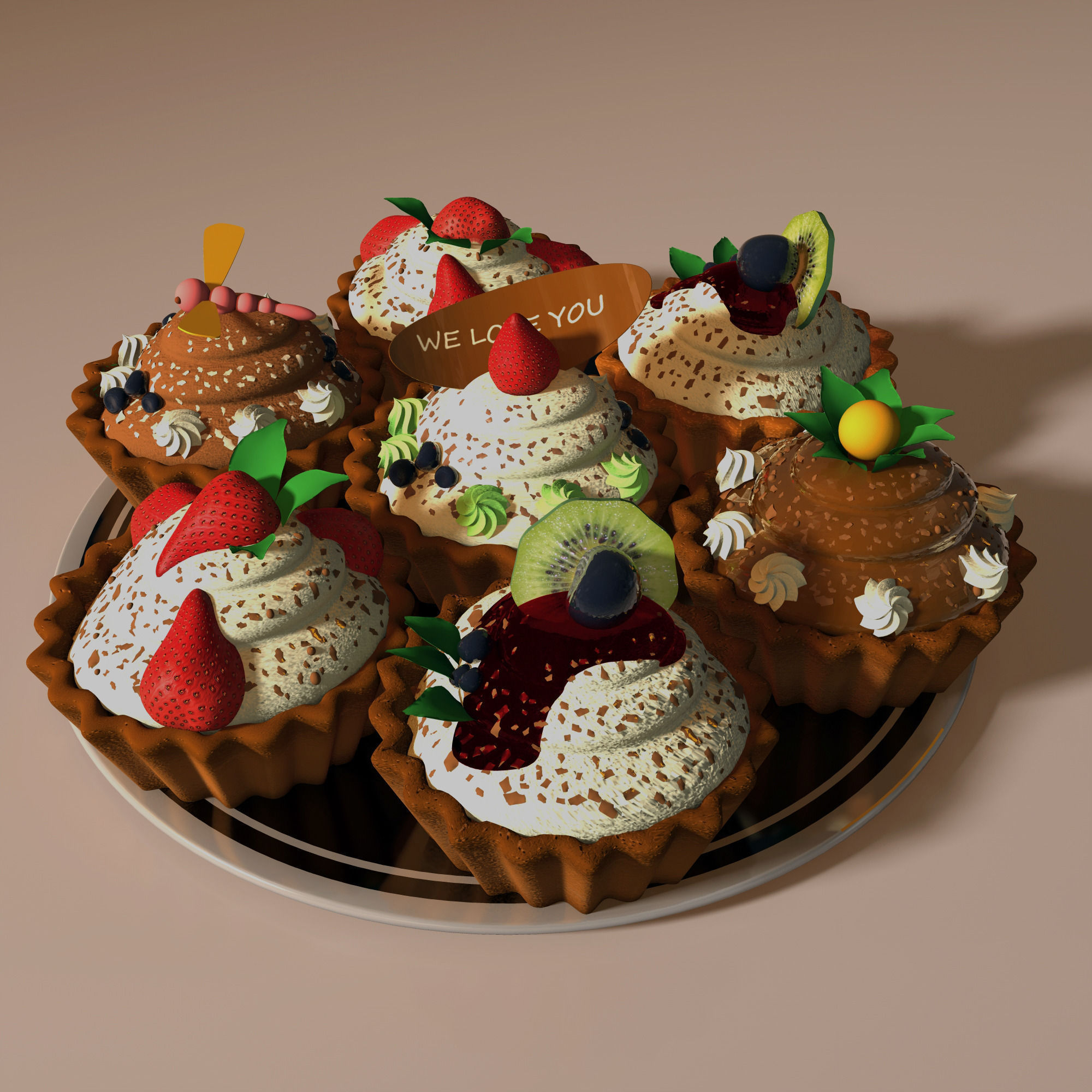 cakes desserts on plate desserts on plate desserts on plate 3D model_1