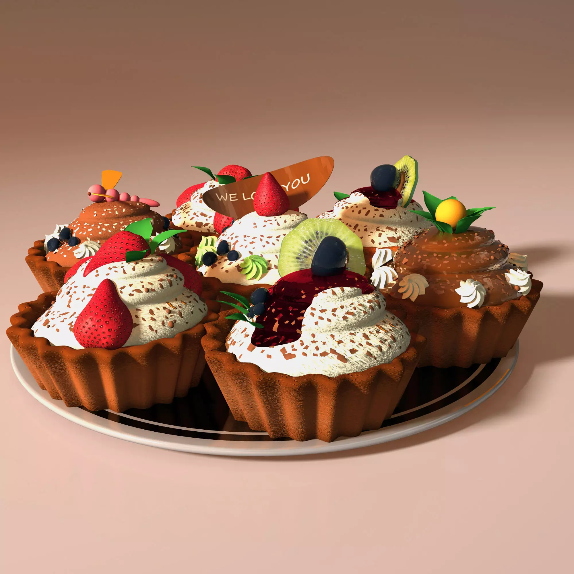 cakes desserts on plate desserts on plate desserts on plate 3D model_0