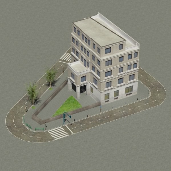 Building on corner of street 3D model_2