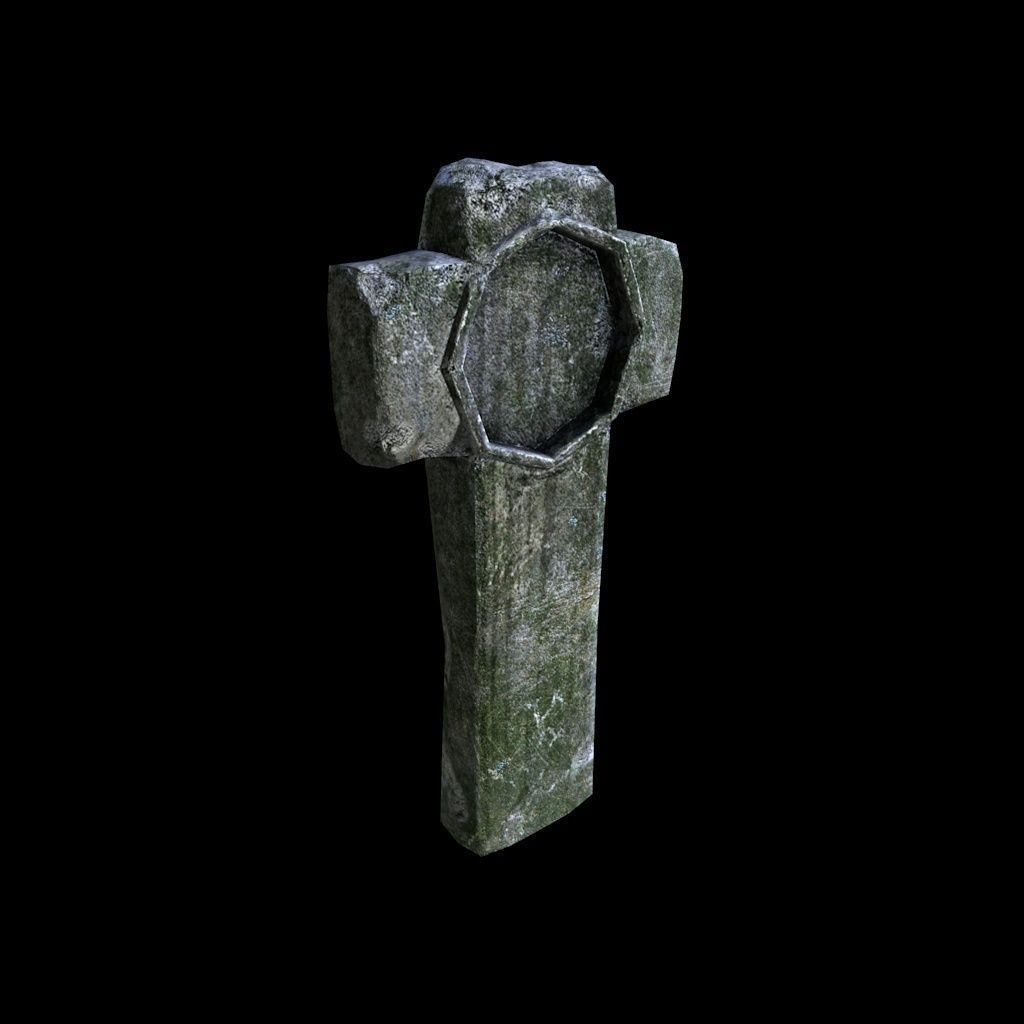 OldGravestone5 stone cross Low-poly 3D model_1