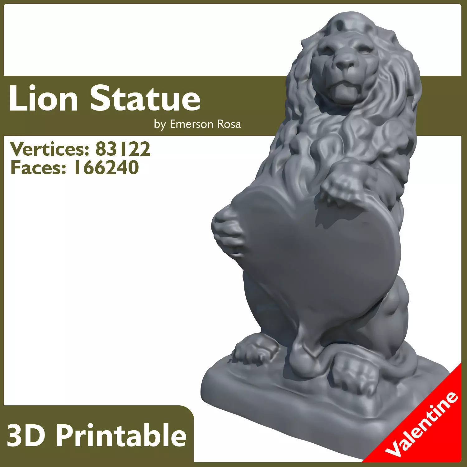 Valentine Lion Statue 3D print model_0