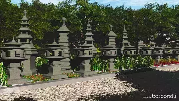 Japanese Stone Lanterns Free 3D model