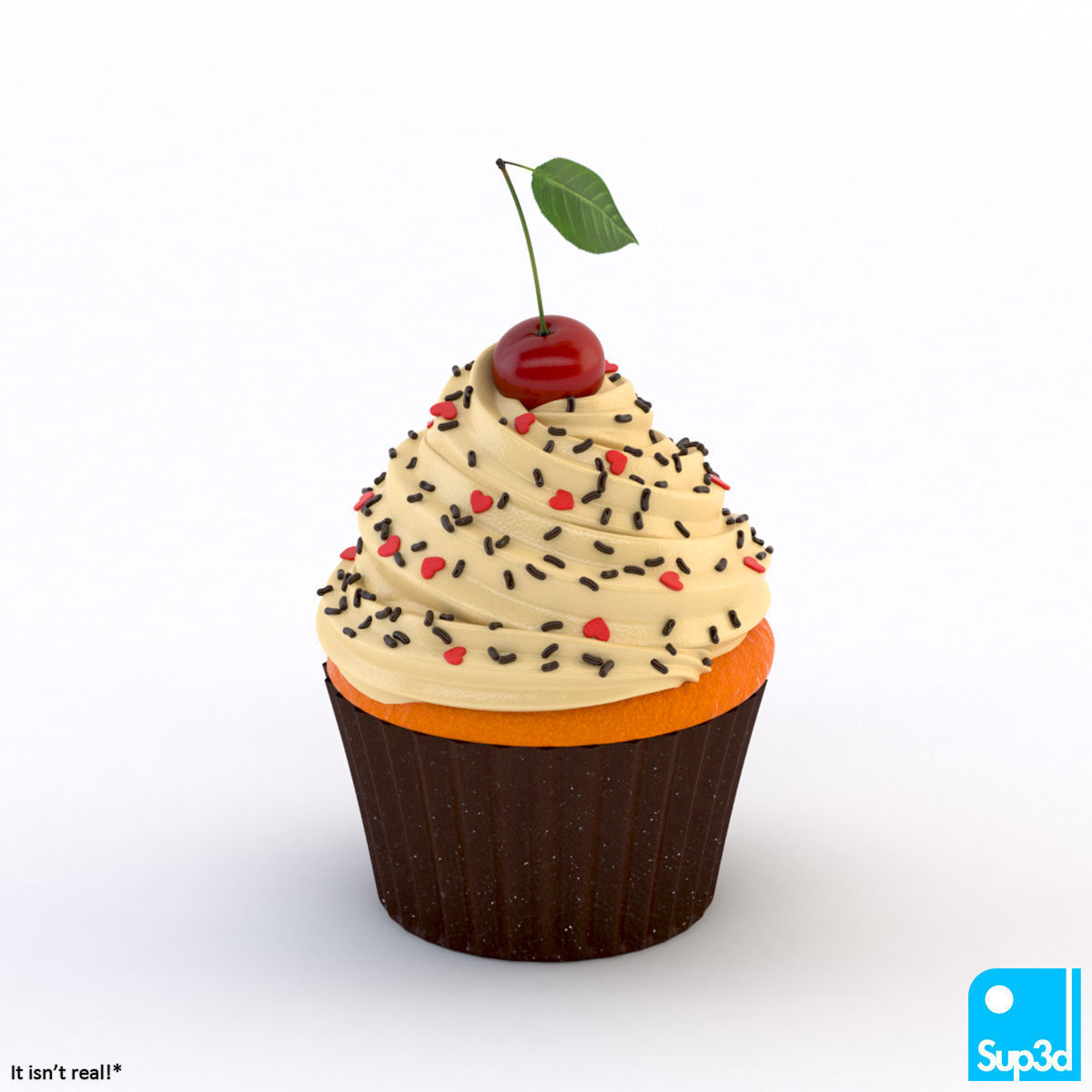 Cupcake with Cherry 3D model_2