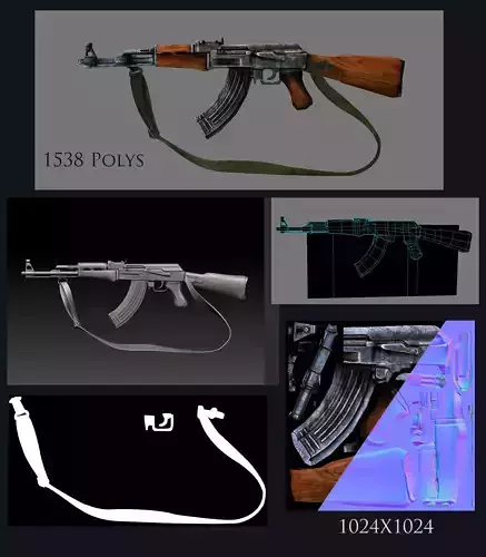 AK-47 ak - rifle Low-poly 3D model
