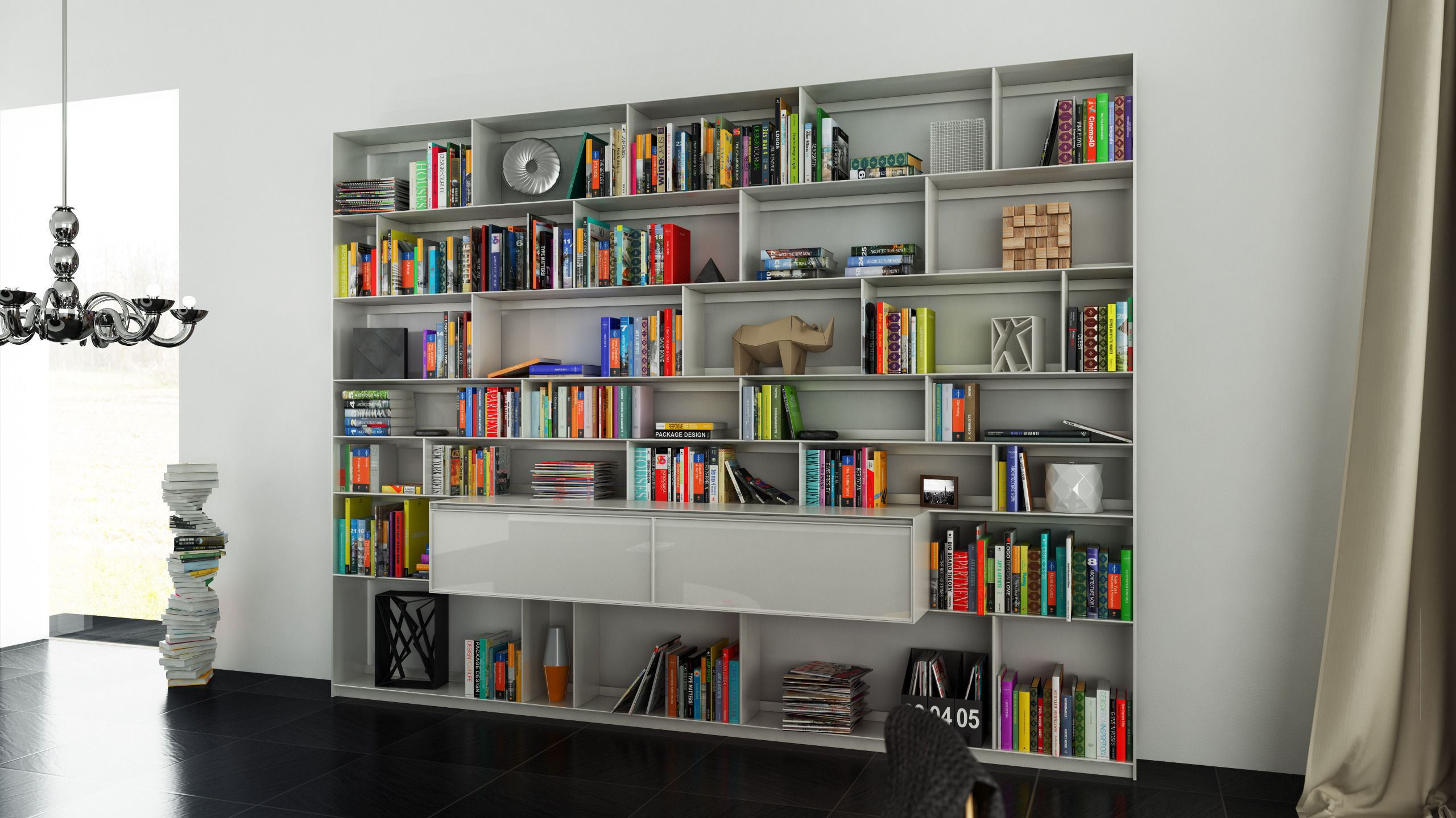 B and B bookcase 11 with books 3D model_6