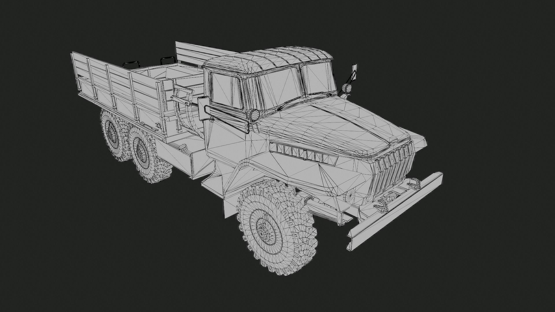 Ural 375 Truck Low-poly 3D model_6