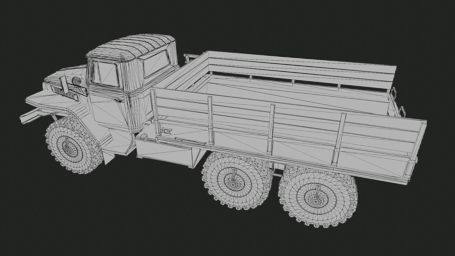Ural 375 Truck Low-poly 3D model_7
